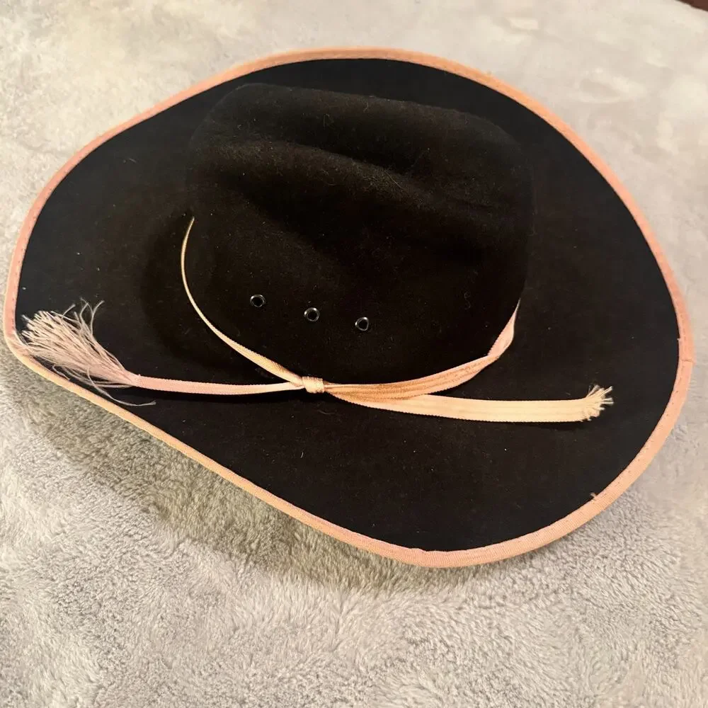 Twister Hats Black‎ Wool Cowboy Youth sz M Cowgirl Western Hat Rodeo Pink ribbon